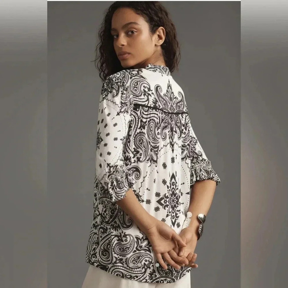 Anthropologie Black and White Patterned Blouse - Picture 2 of 6